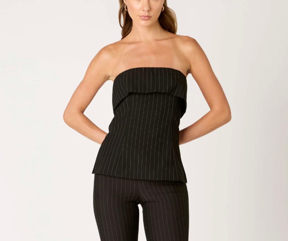 NIA Rob Top Black Pinstripe Strapless Blouse Size L NWT Bloomingdales